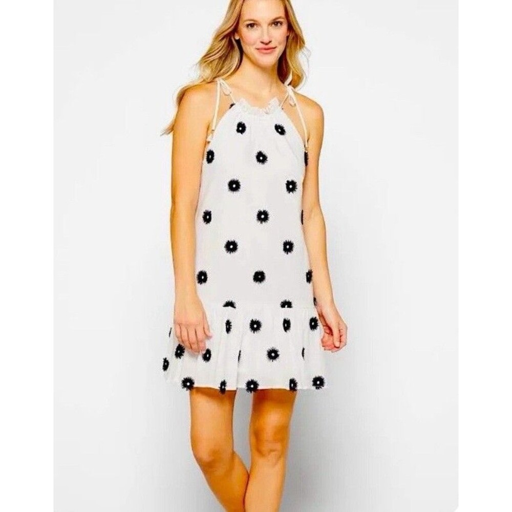 Milly Navy 3D Flower Appliqué Halter Dress Size O White NWT *read